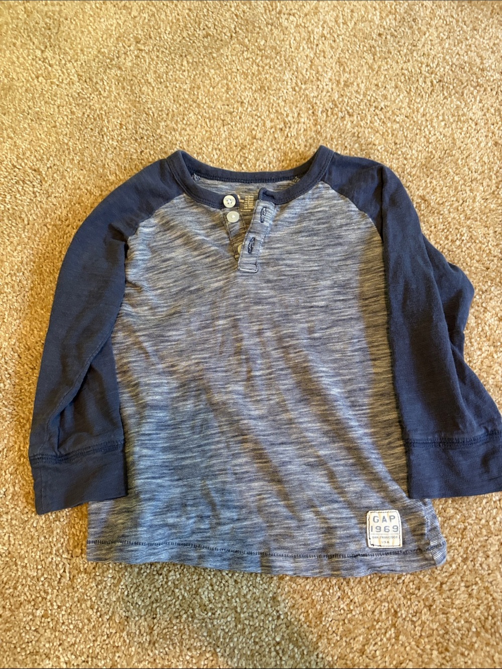 GAP Boys Navy and Heather Blue Long-Sleeve Henley Tee